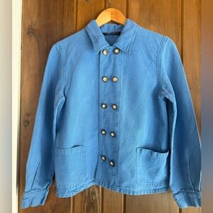 Laura Ashley blue chore jacket classic workwear design Sz S linen/cotton